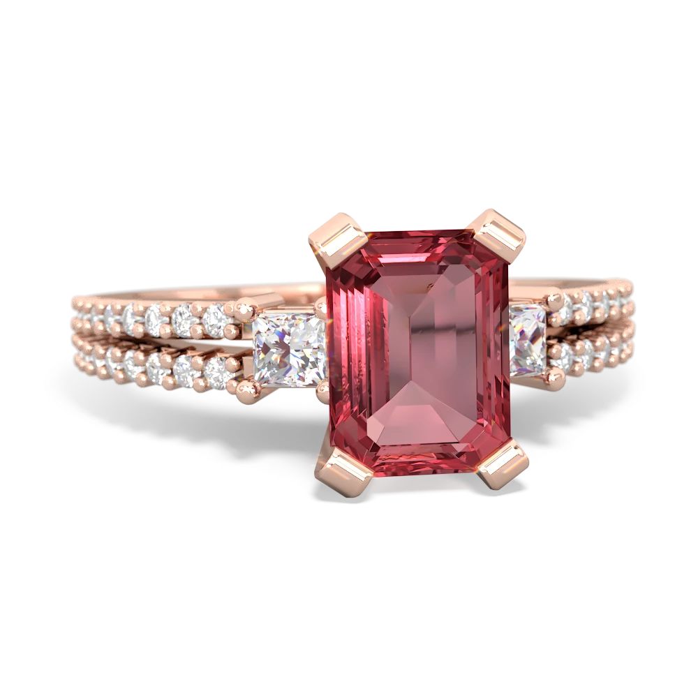 Pink Tourmaline Classic 8X6mm Emerald-Cut Engagement 14K Rose Gold ring R26438EM