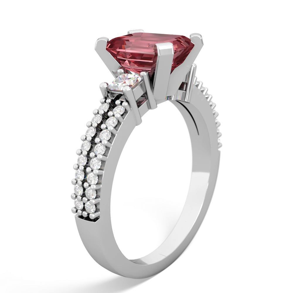 Pink Tourmaline Classic 8X6mm Emerald-Cut Engagement 14K White Gold ring R26438EM