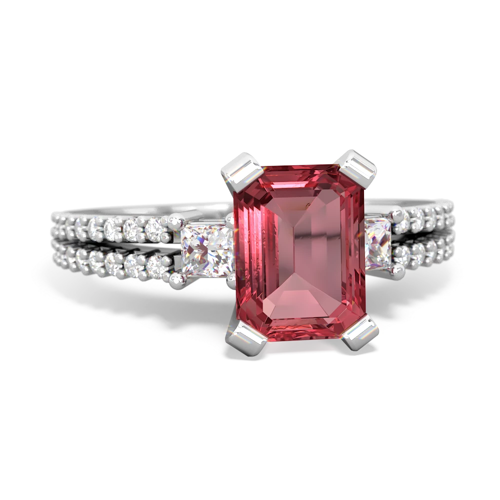 Pink Tourmaline Classic 8X6mm Emerald-Cut Engagement 14K White Gold ring R26438EM