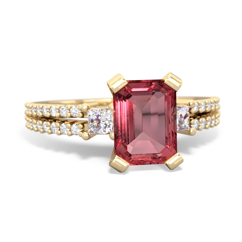 Pink Tourmaline Classic 8X6mm Emerald-Cut Engagement 14K Yellow Gold ring R26438EM