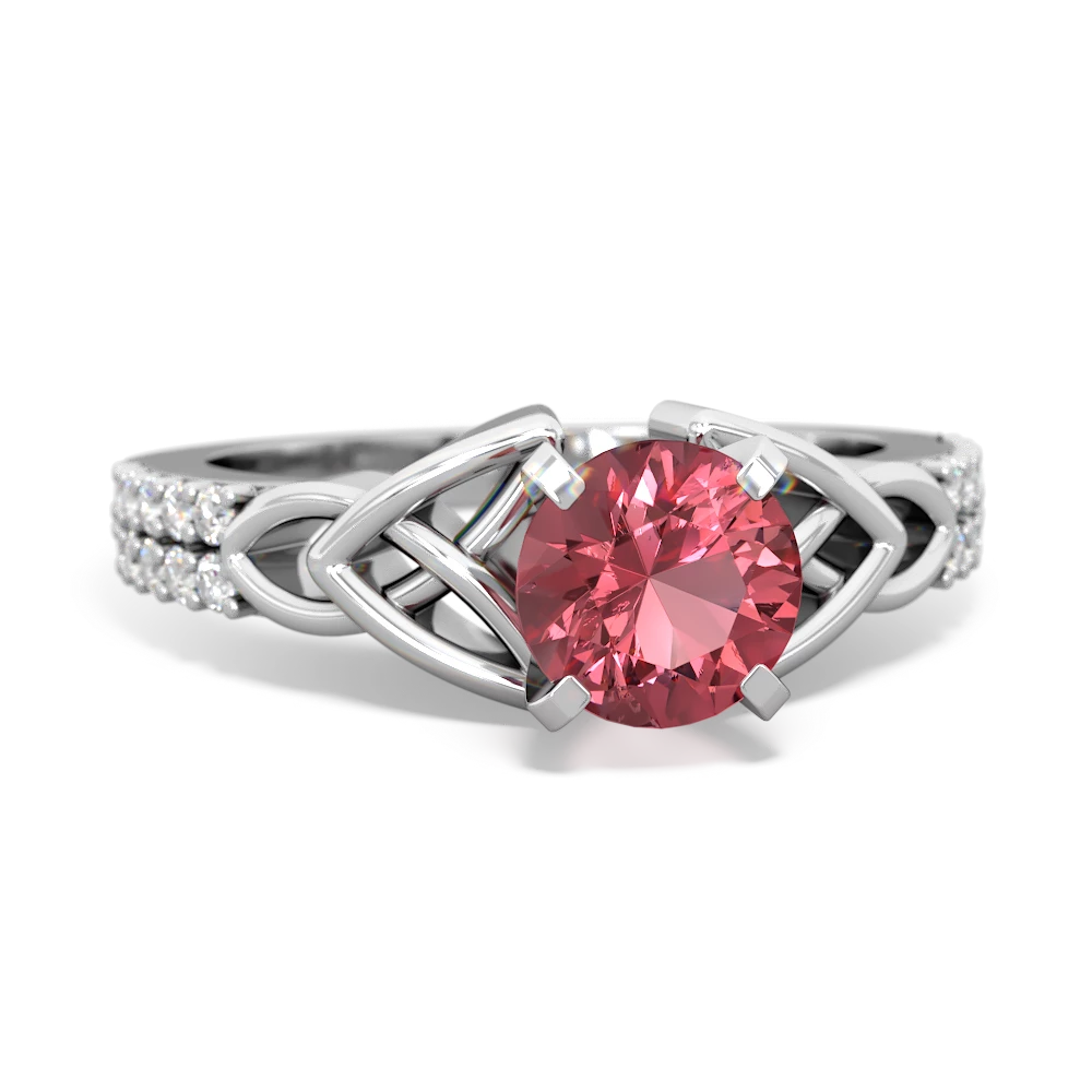 Pink Tourmaline Celtic Knot Engagement 14K White Gold ring R26446RD
