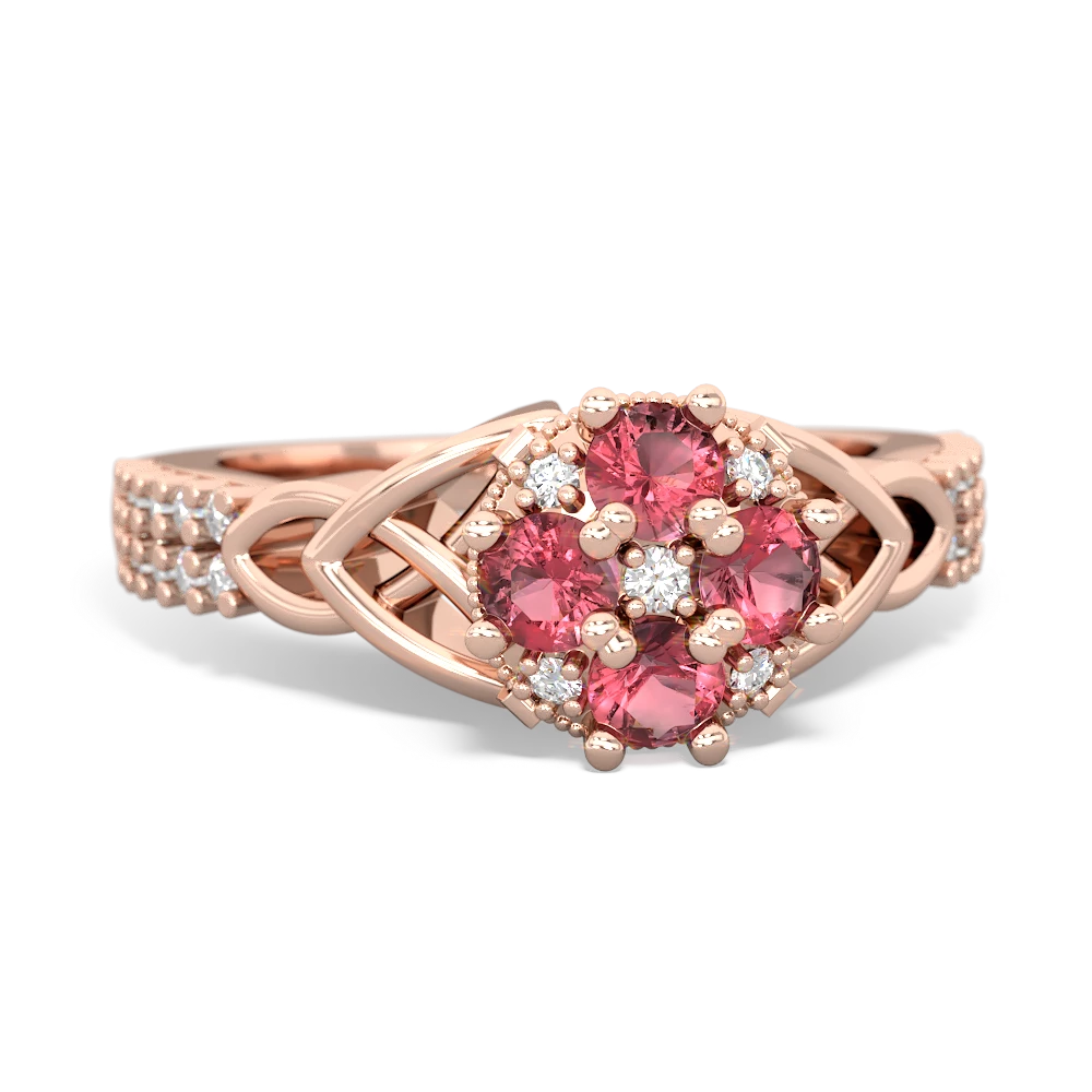 Pink Tourmaline Celtic Knot Cluster Engagement 14K Rose Gold ring R26443RD