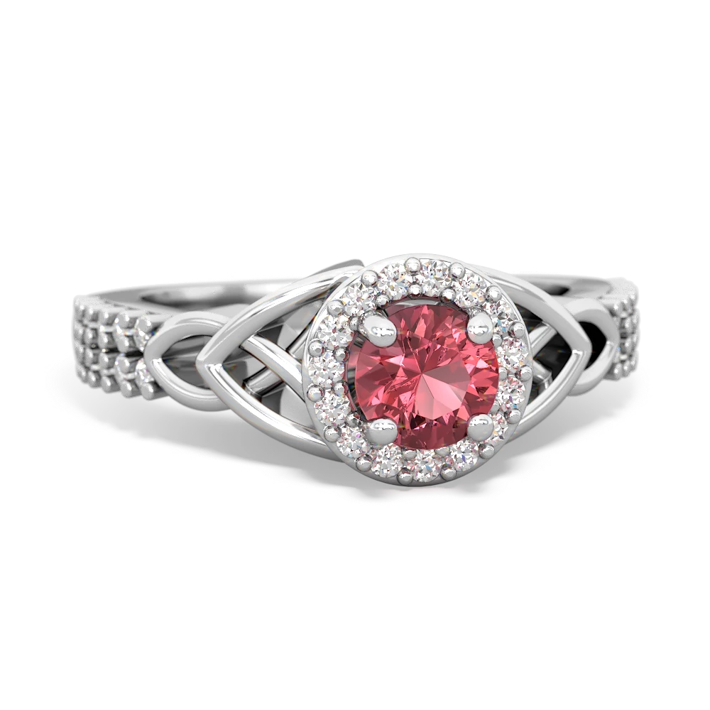 Pink Tourmaline Celtic Knot Halo 14K White Gold ring R26445RH