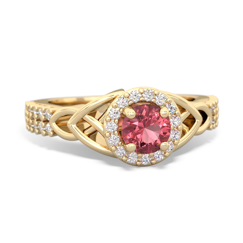 Pink Tourmaline Celtic Knot Halo 14K Yellow Gold ring R26445RH