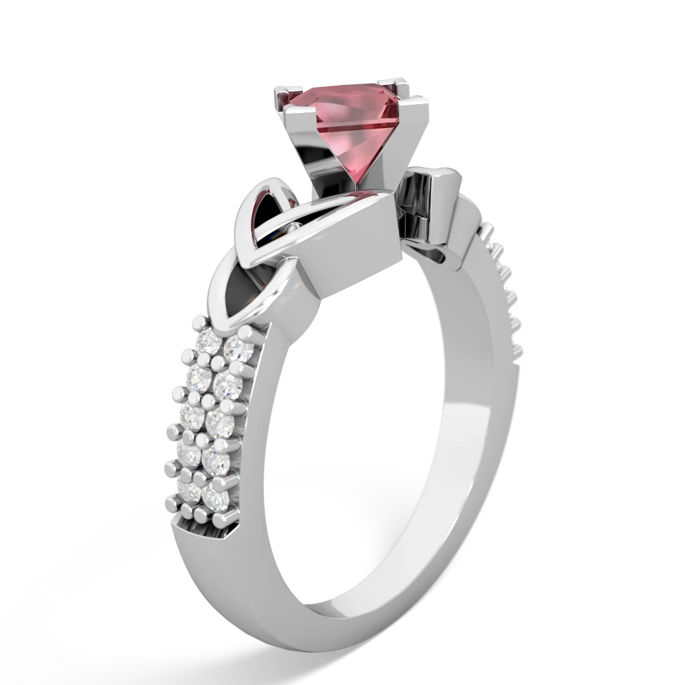 Pink Tourmaline Celtic Knot 5Mm Square Engagement 14K White Gold ring R26445SQ