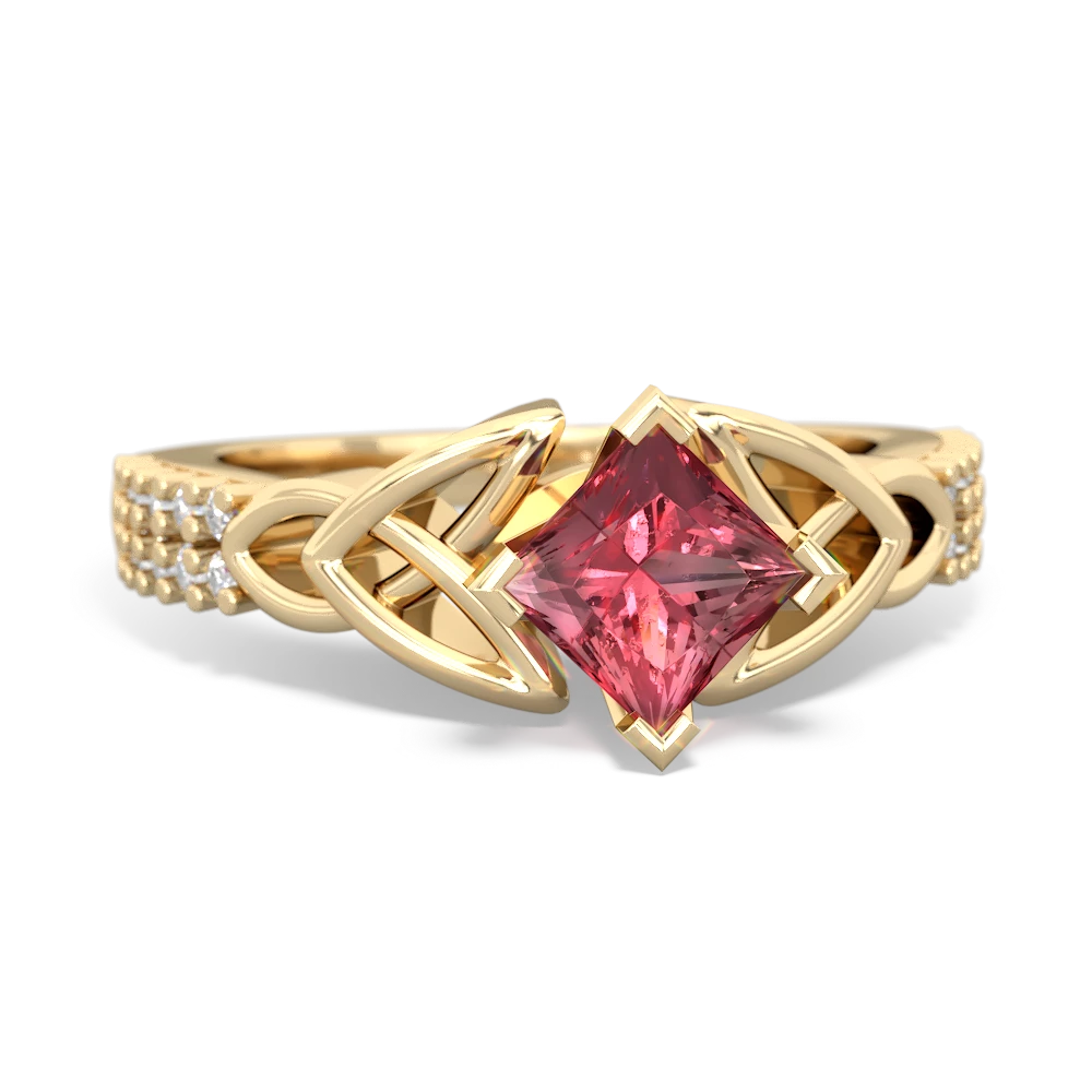 Pink Tourmaline Celtic Knot 5Mm Square Engagement 14K Yellow Gold ring R26445SQ