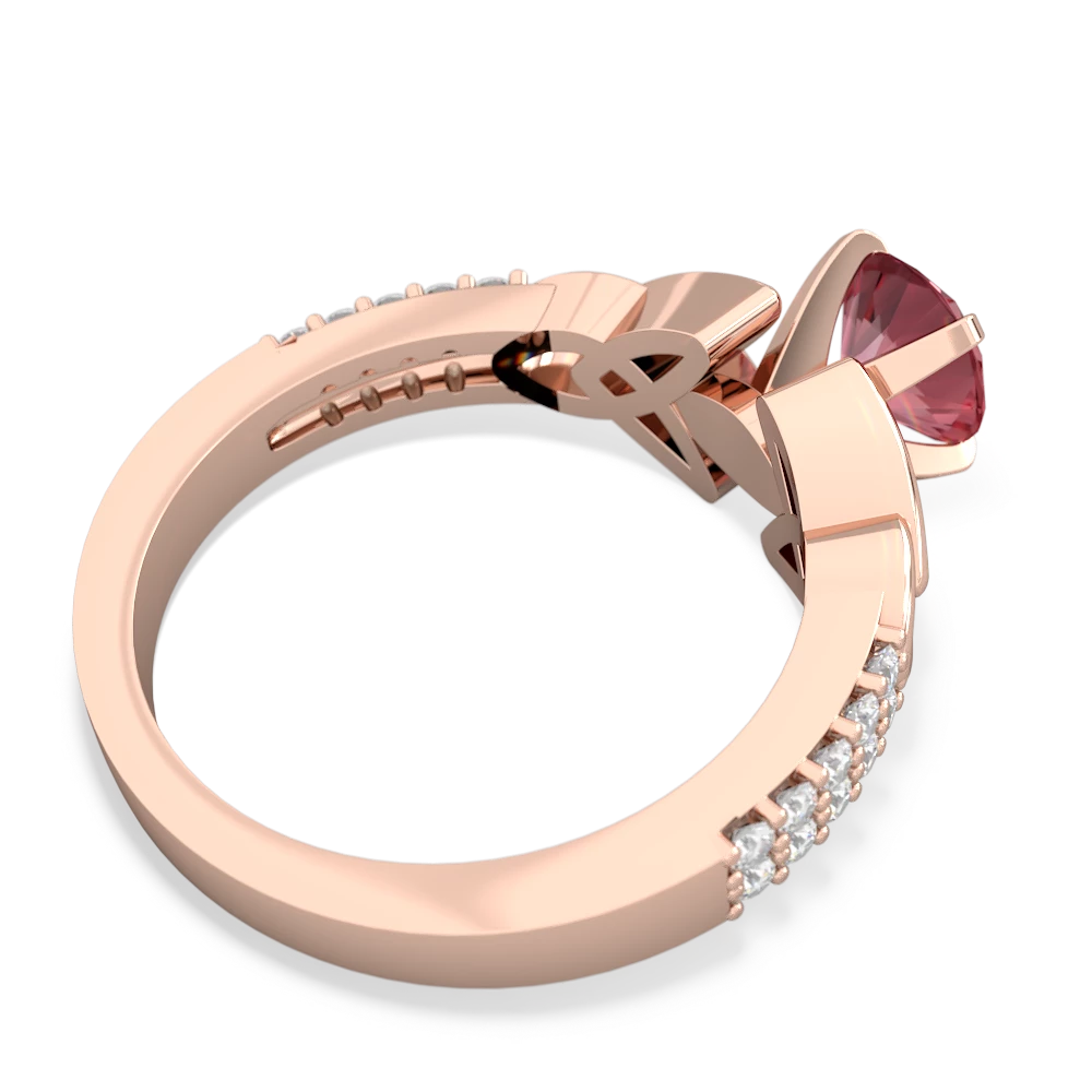 Pink Tourmaline Celtic Knot 6Mm Round Engagement 14K Rose Gold ring R26446RD