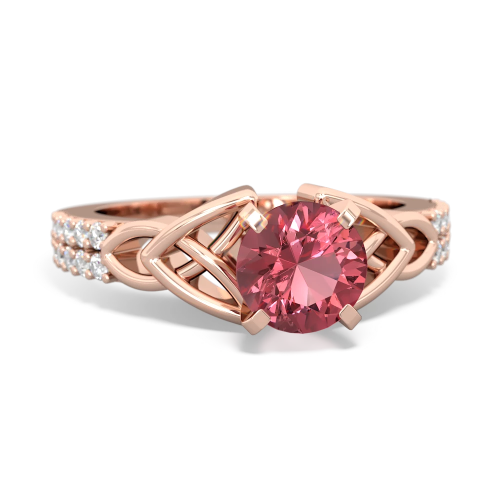 Pink Tourmaline Celtic Knot 6Mm Round Engagement 14K Rose Gold ring R26446RD