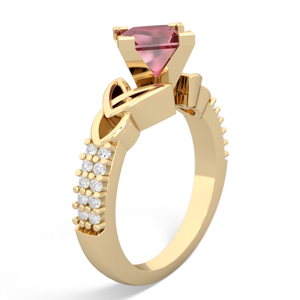 Pink Tourmaline Celtic Knot 6Mm Princess Engagement 14K Yellow Gold ring R26446SQ