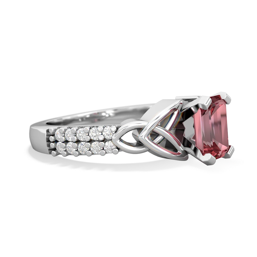 Pink Tourmaline Celtic Knot 7X5 Emerald-Cut Engagement 14K White Gold ring R26447EM