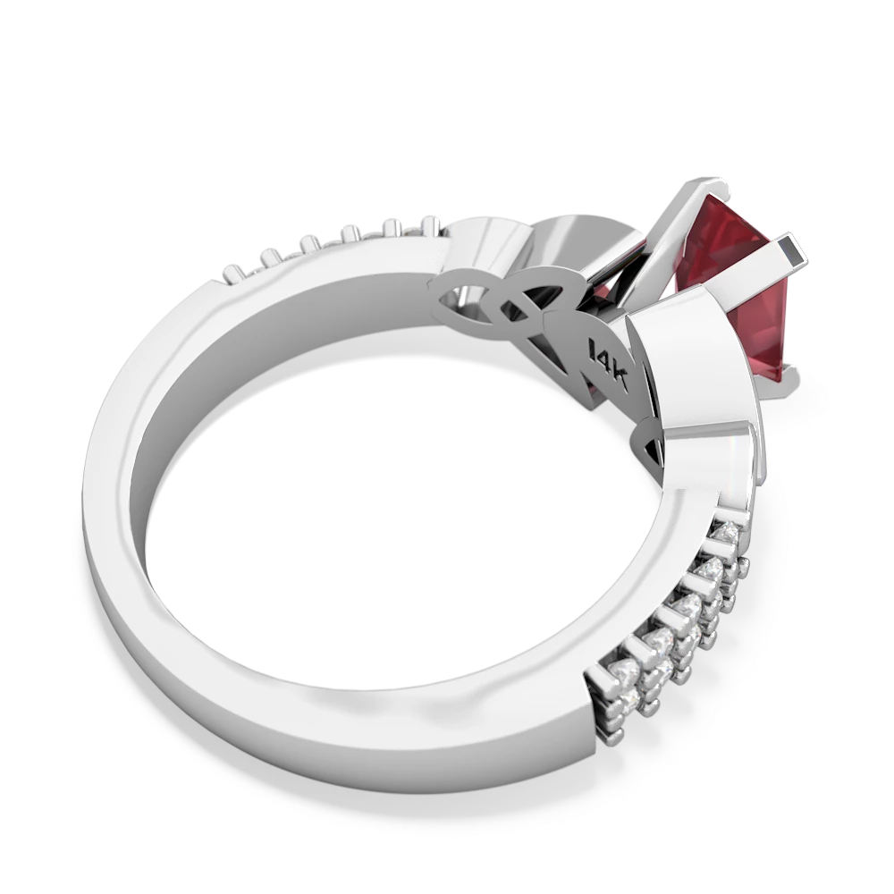 Pink Tourmaline Celtic Knot 7X5 Emerald-Cut Engagement 14K White Gold ring R26447EM