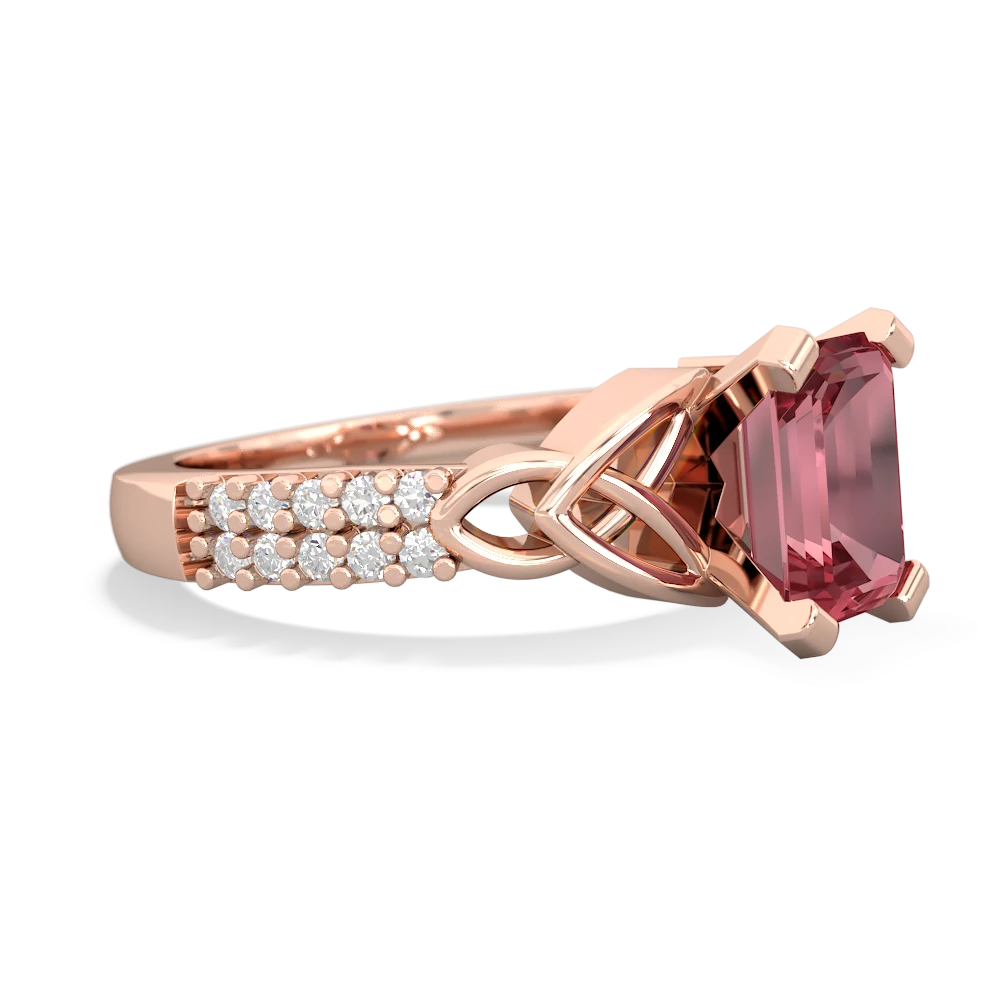 Pink Tourmaline Celtic Knot 8X6 Emerald-Cut Engagement 14K Rose Gold ring R26448EM