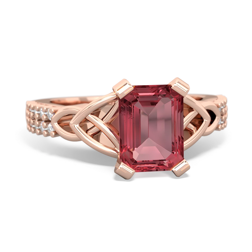 Pink Tourmaline Celtic Knot 8X6 Emerald-Cut Engagement 14K Rose Gold ring R26448EM