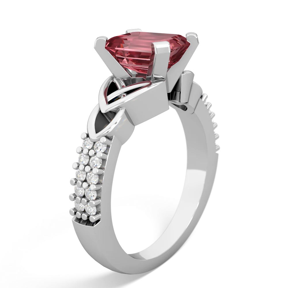 Pink Tourmaline Celtic Knot 8X6 Emerald-Cut Engagement 14K White Gold ring R26448EM