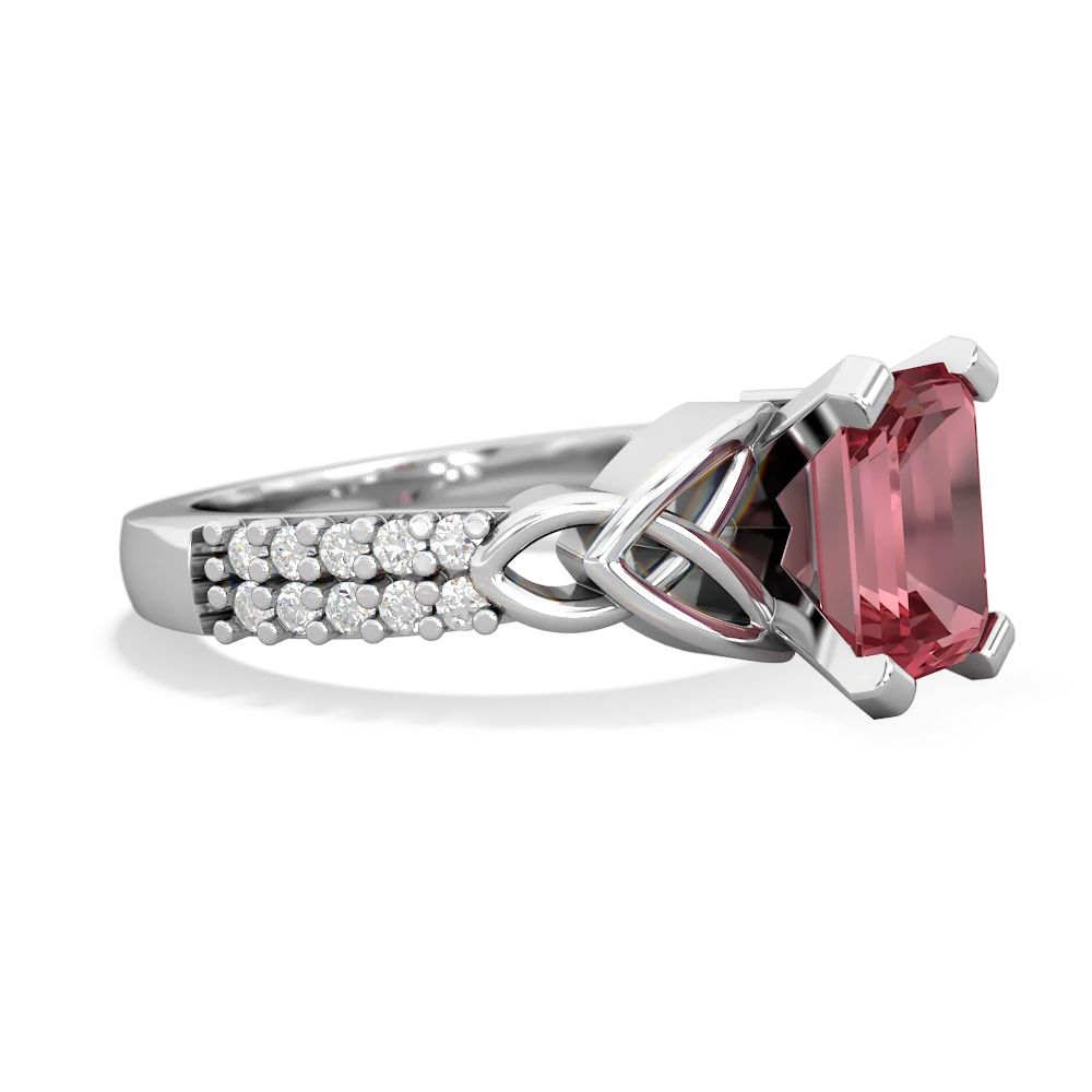 Pink Tourmaline Celtic Knot 8X6 Emerald-Cut Engagement 14K White Gold ring R26448EM