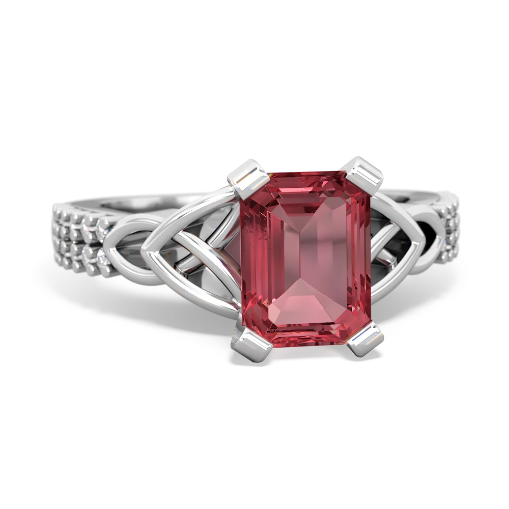 Pink Tourmaline Celtic Knot 8X6 Emerald-Cut Engagement 14K White Gold ring R26448EM