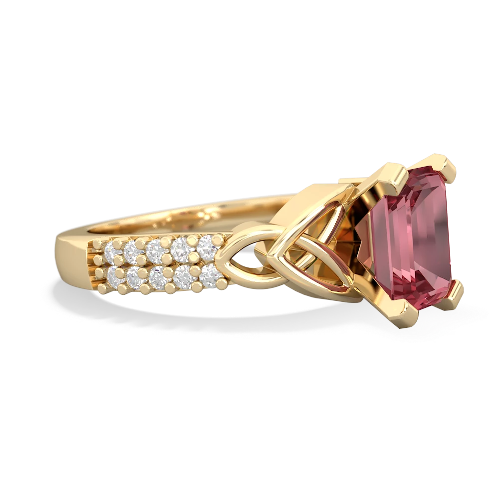 Pink Tourmaline Celtic Knot 8X6 Emerald-Cut Engagement 14K Yellow Gold ring R26448EM