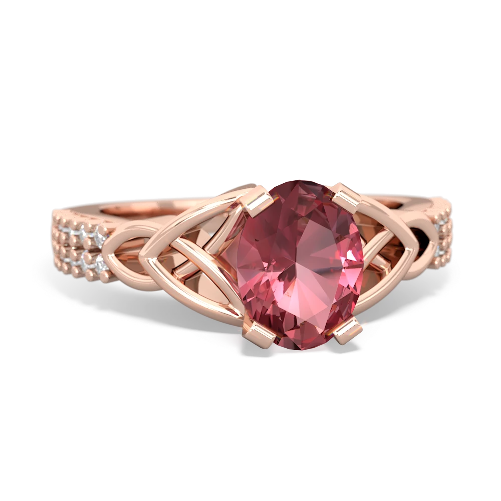 Pink Tourmaline Celtic Knot 8X6 Oval Engagement 14K Rose Gold ring R26448VL