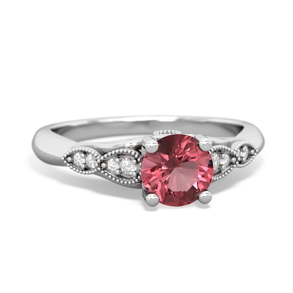 Pink Tourmaline Antique Elegance 14K White Gold ring R3100