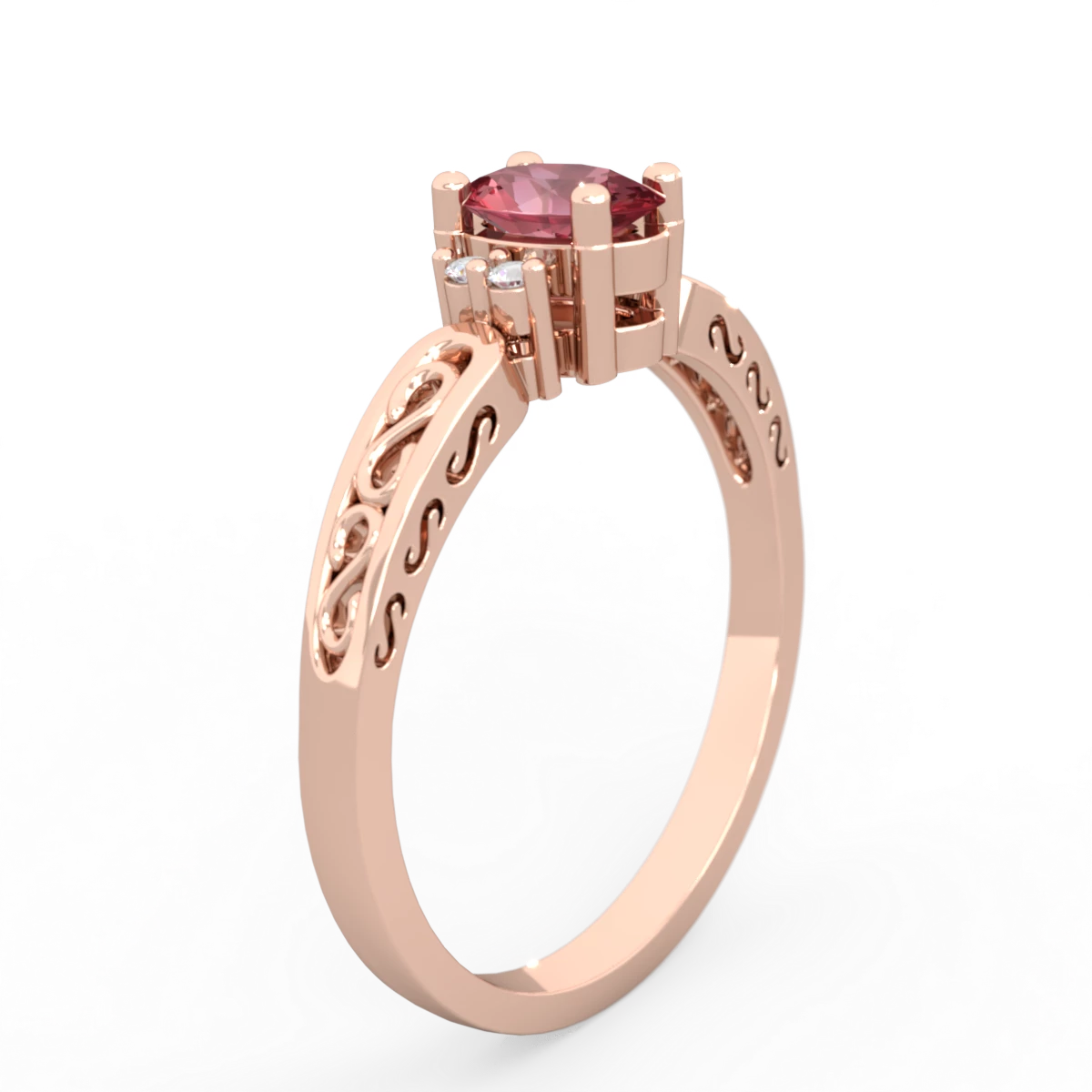 Pink Tourmaline Filligree Scroll Oval 14K Rose Gold ring R0812