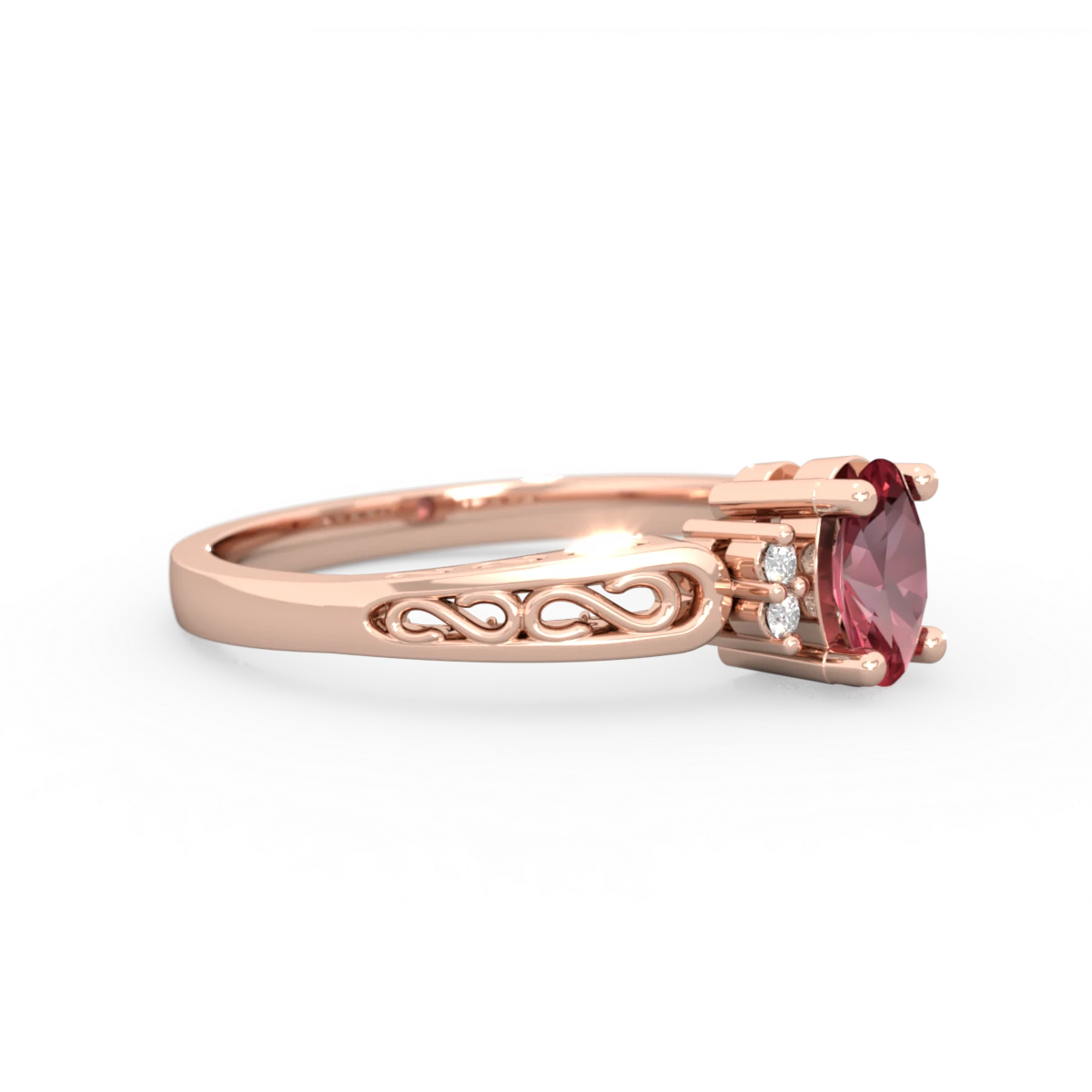 Pink Tourmaline Filligree Scroll Oval 14K Rose Gold ring R0812