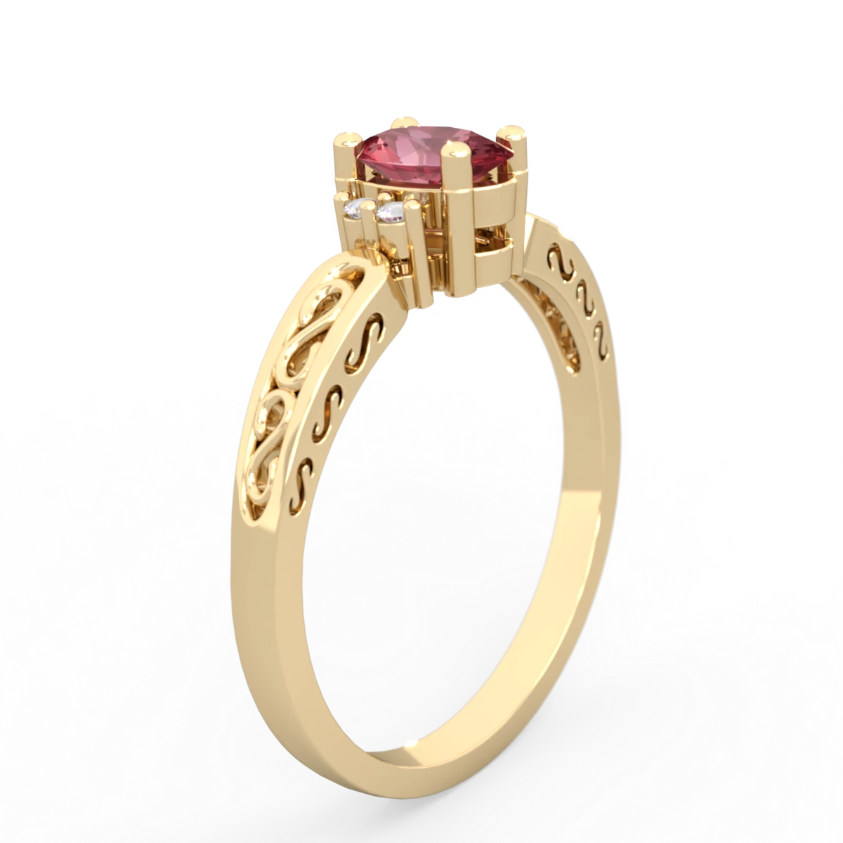 Pink Tourmaline Filligree Scroll Oval 14K Yellow Gold ring R0812