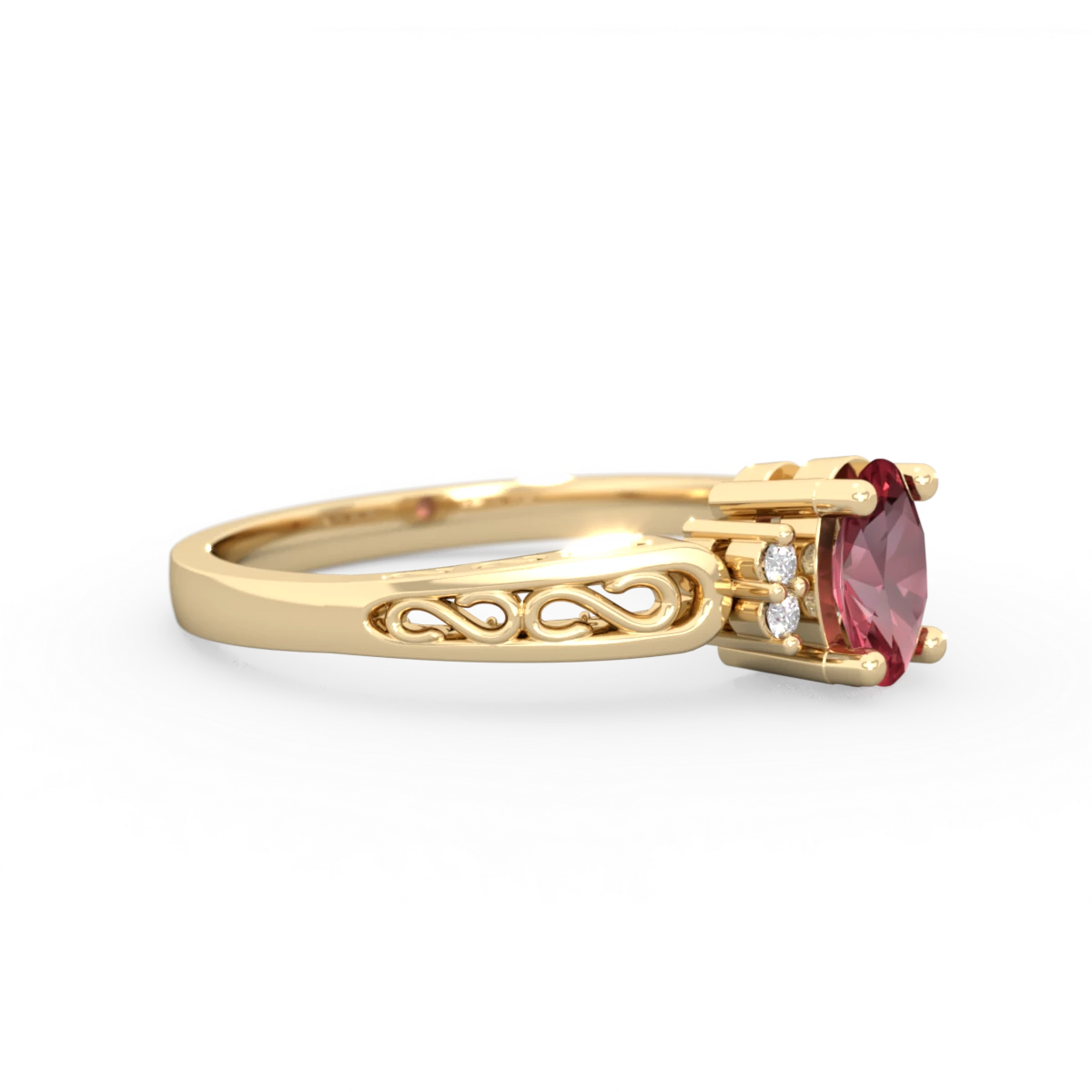 Pink Tourmaline Filligree Scroll Oval 14K Yellow Gold ring R0812