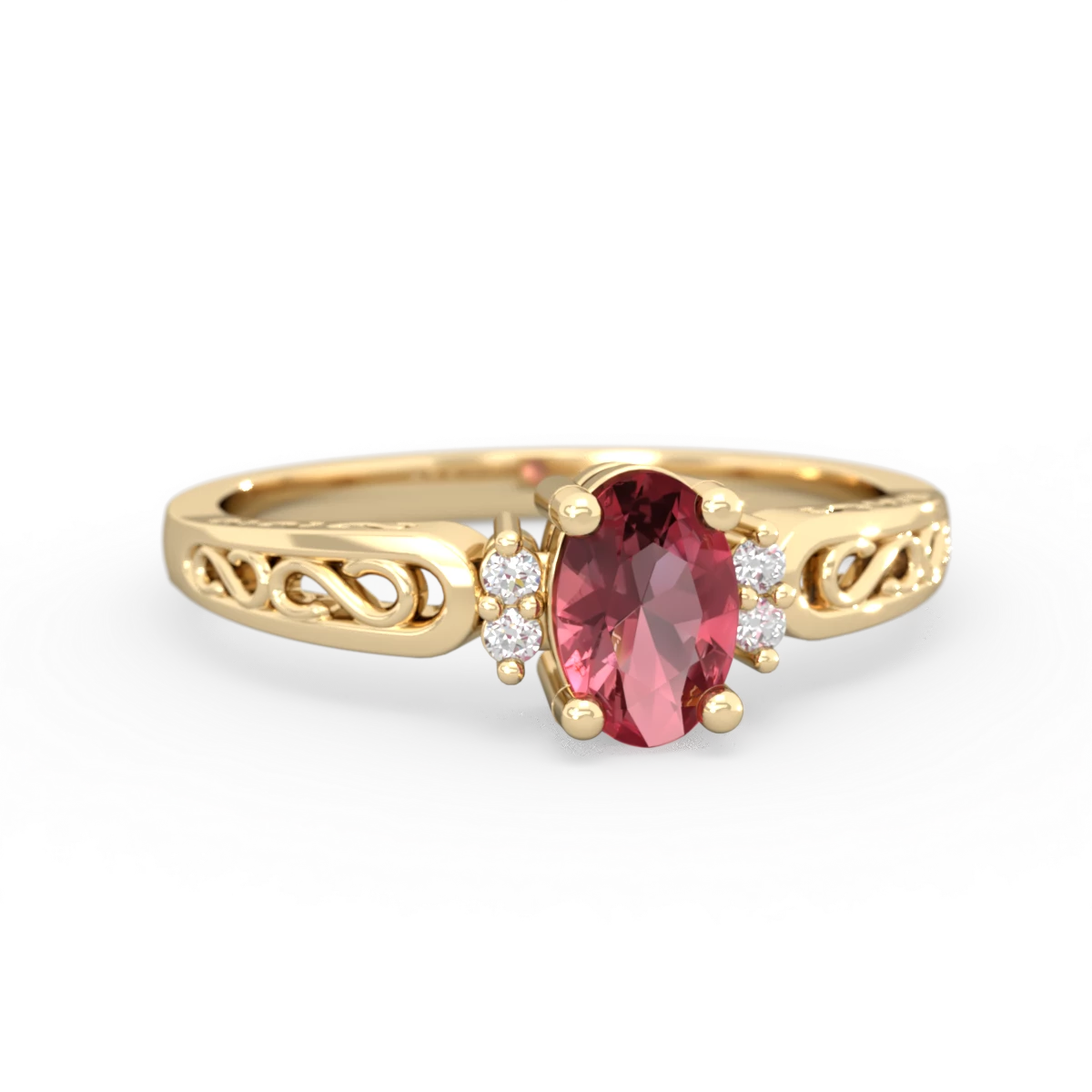 Pink Tourmaline Filligree Scroll Oval 14K Yellow Gold ring R0812