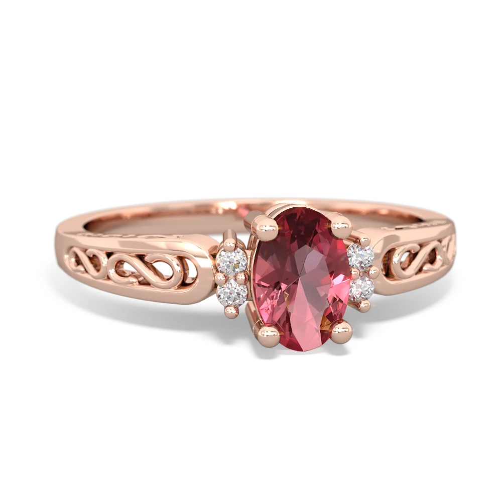 Pink Tourmaline Filligree Scroll Oval 14K Rose Gold ring R0812