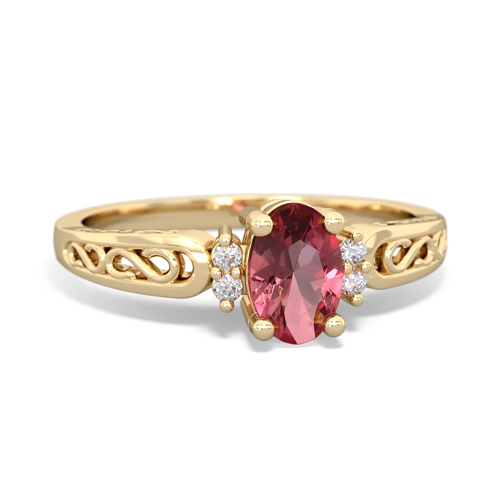 Pink Tourmaline Filligree Scroll Oval 14K Yellow Gold ring R0812