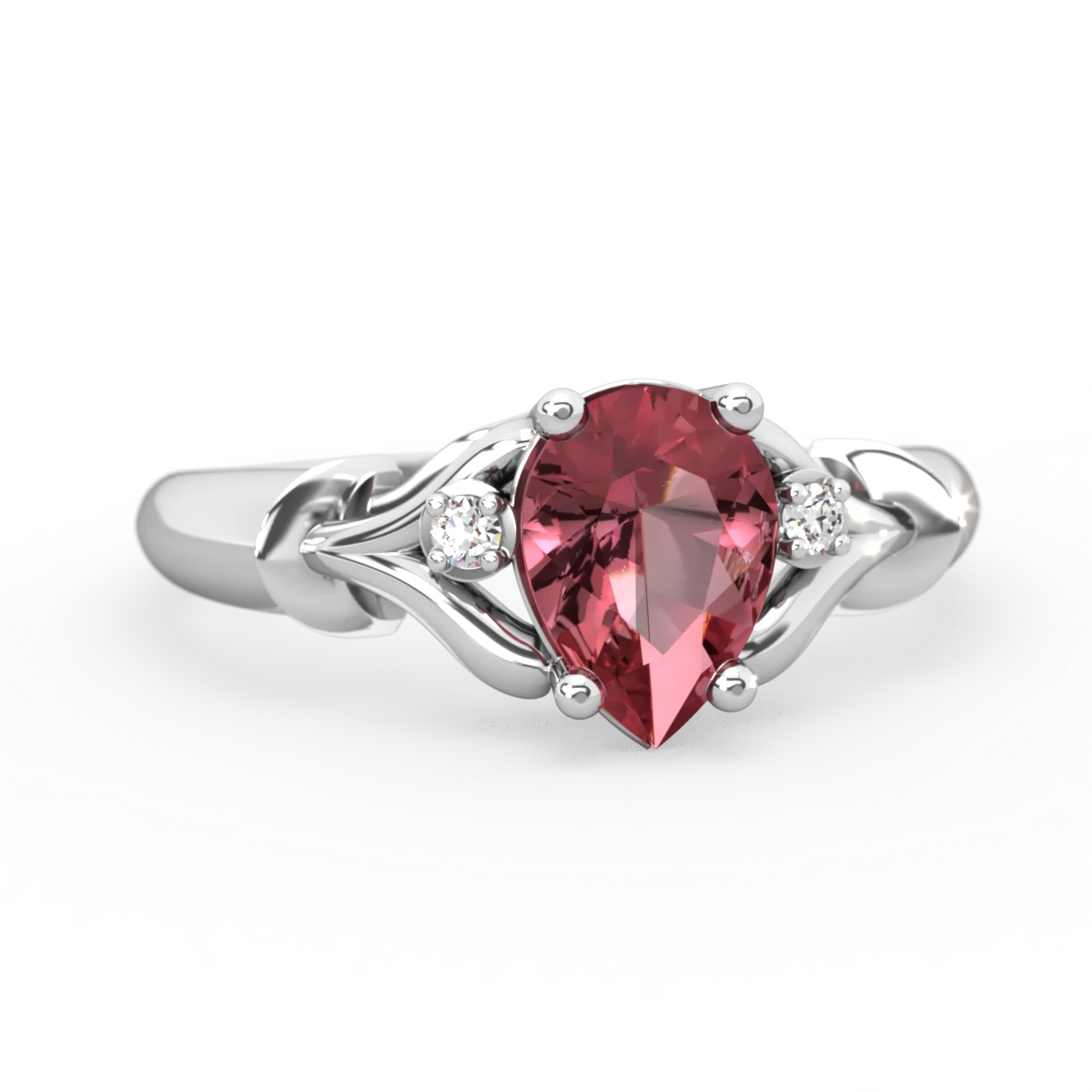 Pink Tourmaline Precious Pear 14K White Gold ring R0826