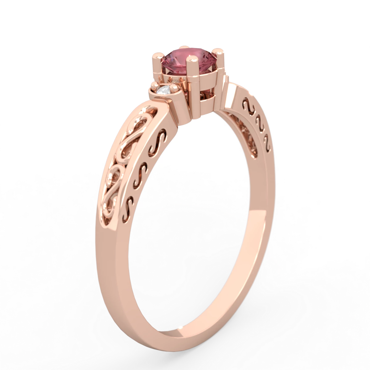 Pink Tourmaline Filligree Scroll Round 14K Rose Gold ring R0829