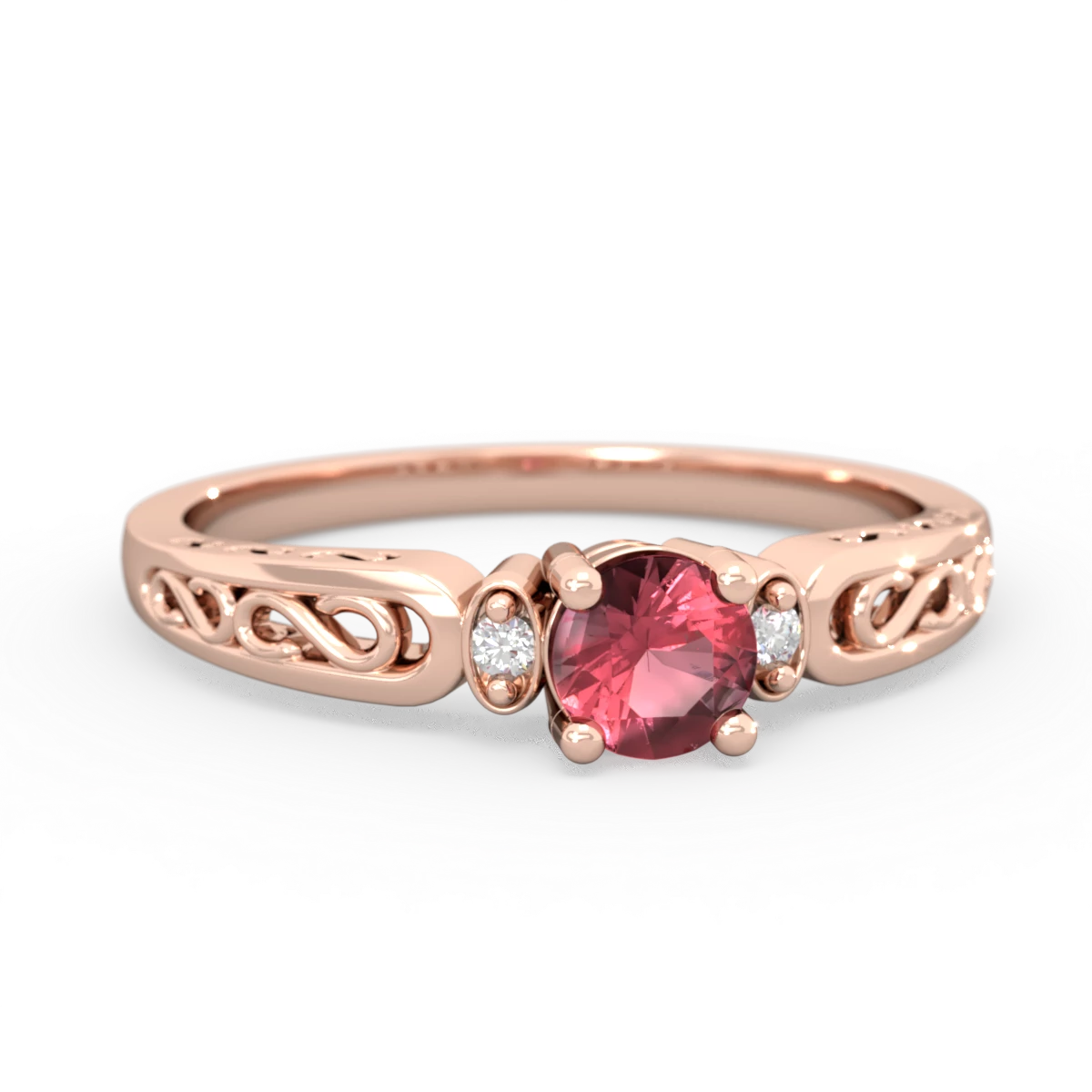 Pink Tourmaline Filligree Scroll Round 14K Rose Gold ring R0829