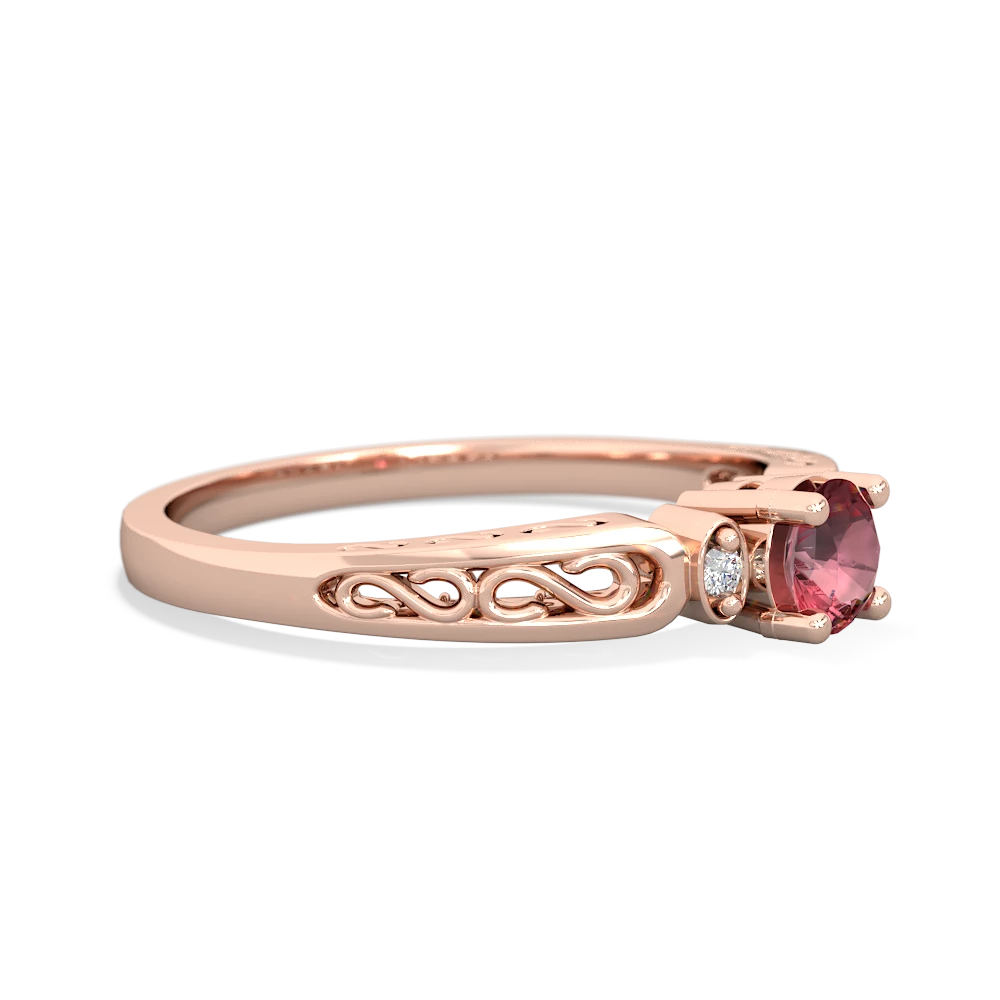 Pink Tourmaline Filligree Scroll Round 14K Rose Gold ring R0829