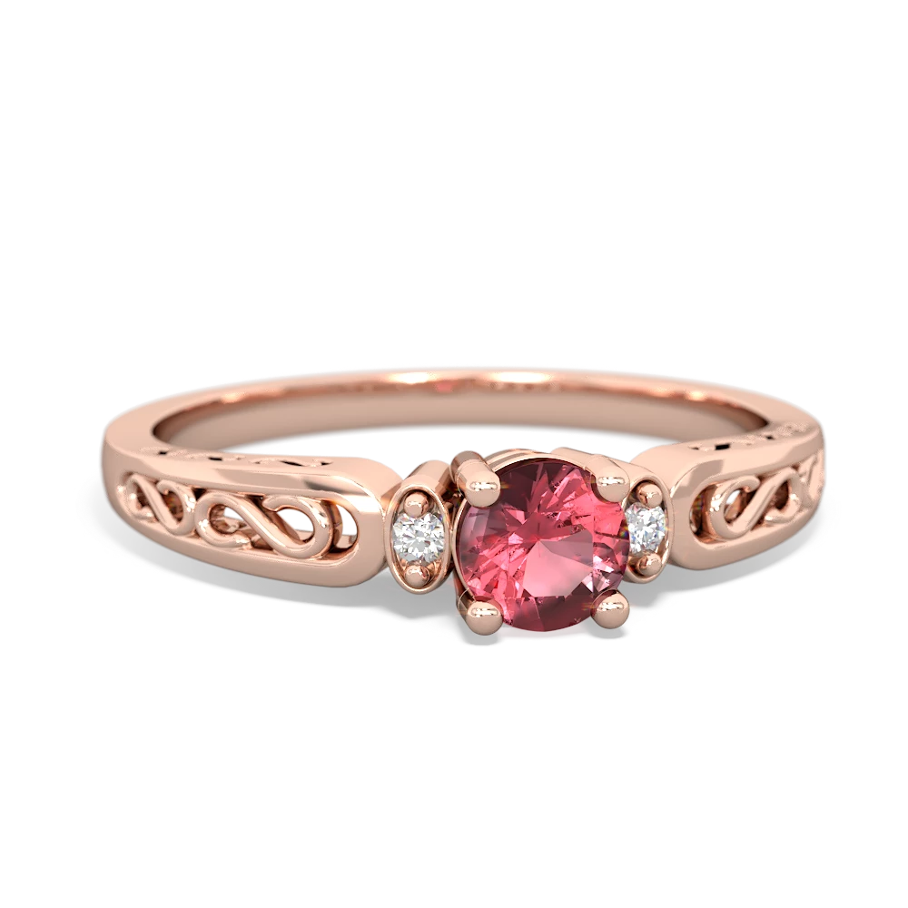 Pink Tourmaline Filligree Scroll Round 14K Rose Gold ring R0829