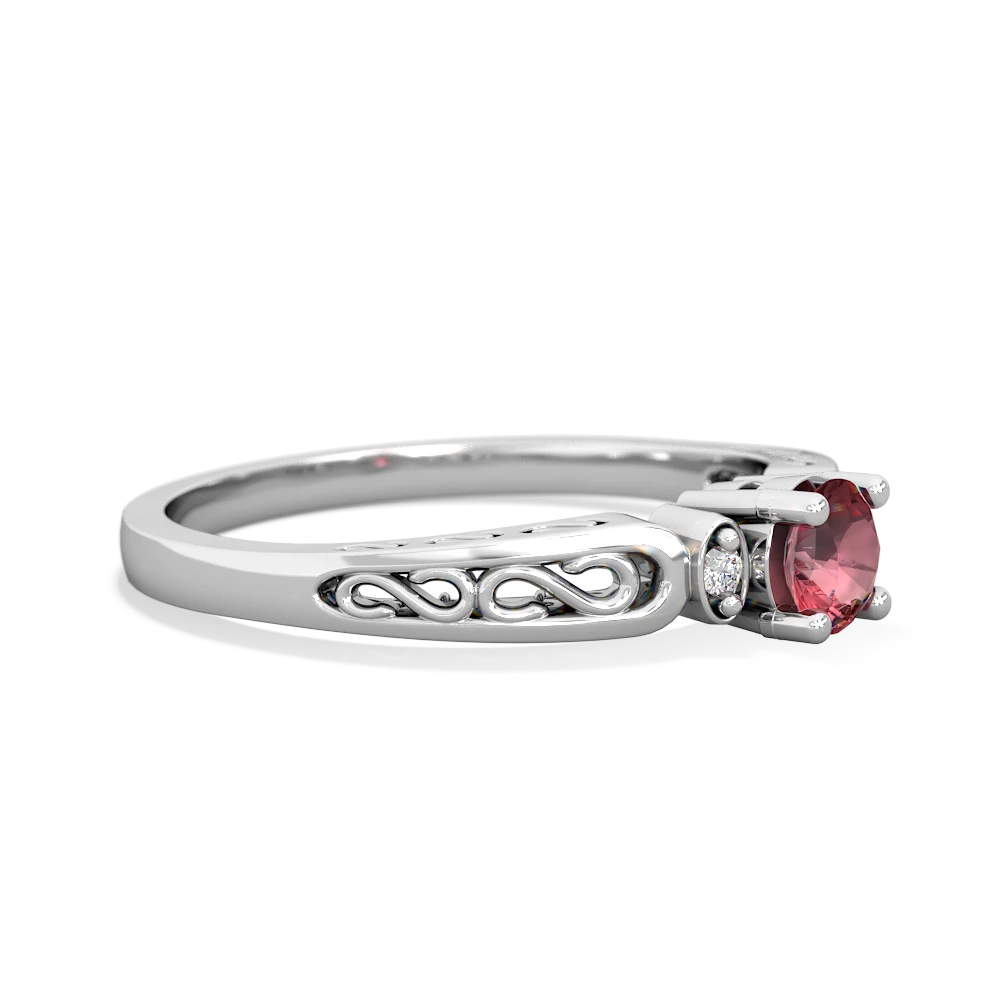 Pink Tourmaline Filligree Scroll Round 14K White Gold ring R0829