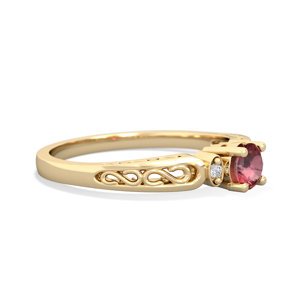 Pink Tourmaline Filligree Scroll Round 14K Yellow Gold ring R0829