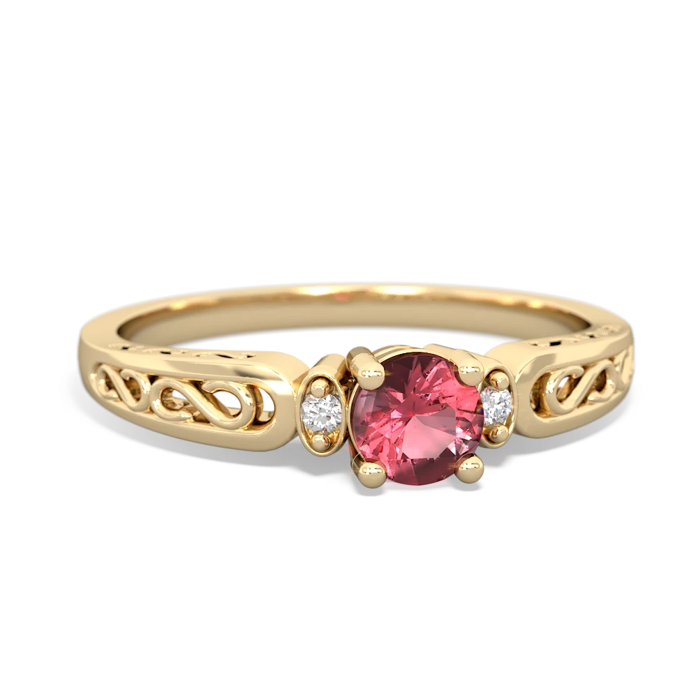 Pink Tourmaline Filligree Scroll Round 14K Yellow Gold ring R0829