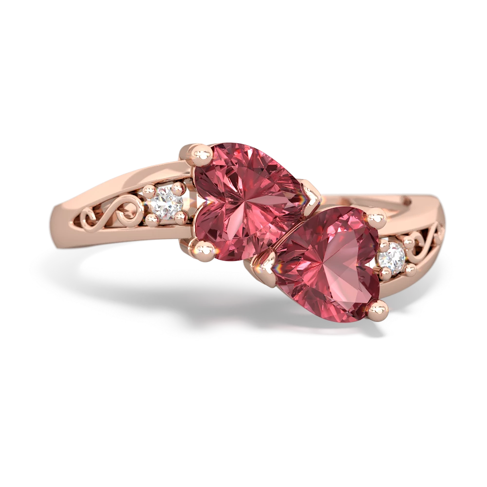 Pink Tourmaline Snuggling Hearts 14K Rose Gold ring R2178