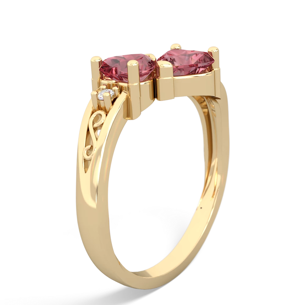 Pink Tourmaline Snuggling Hearts 14K Yellow Gold ring R2178