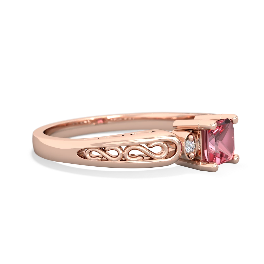 Pink Tourmaline Filligree Scroll Square 14K Rose Gold ring R2430