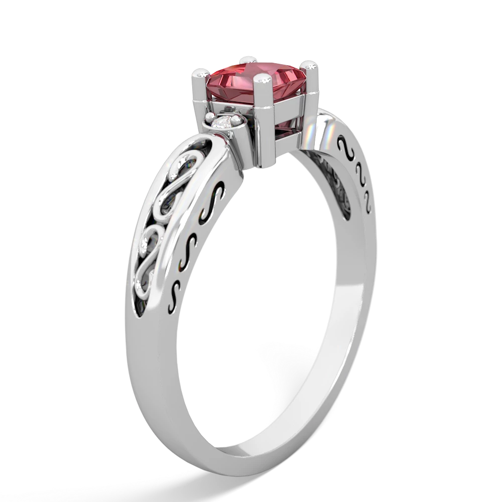 Pink Tourmaline Filligree Scroll Square 14K White Gold ring R2430