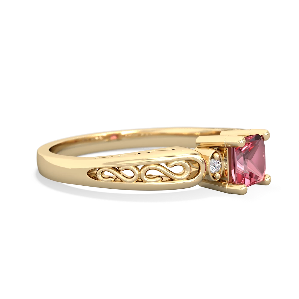 Pink Tourmaline Filligree Scroll Square 14K Yellow Gold ring R2430