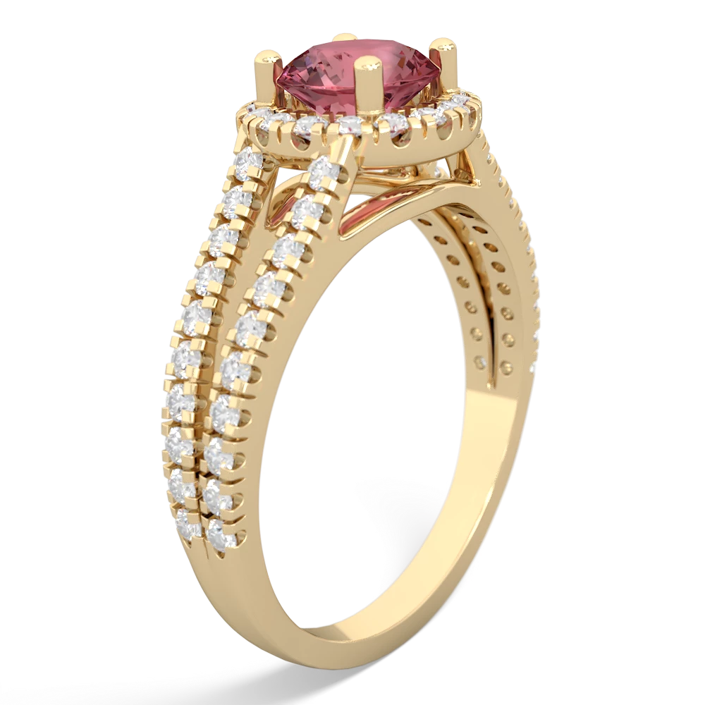 Pink Tourmaline Pave Halo 14K Yellow Gold ring R5490