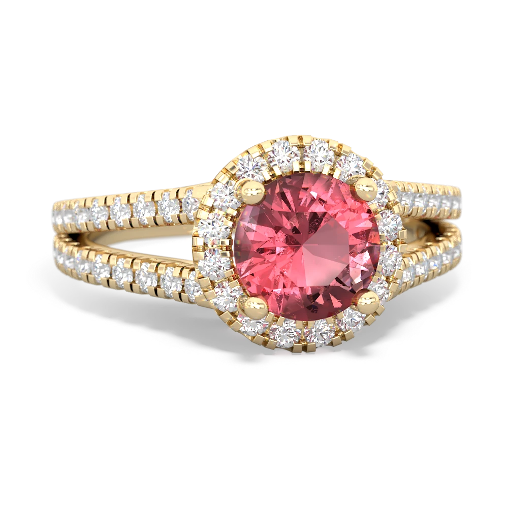 Pink Tourmaline Pave Halo 14K Yellow Gold ring R5490