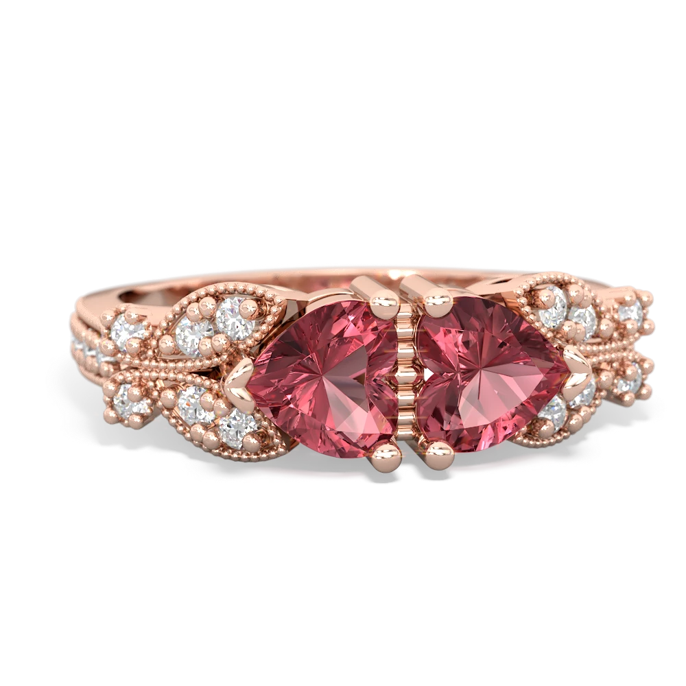 Pink Tourmaline Diamond Butterflies 14K Rose Gold ring R5601