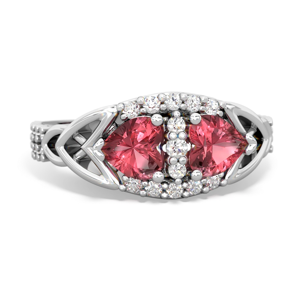 Pink Tourmaline Sparkling Celtic Knot 14K White Gold ring R2645