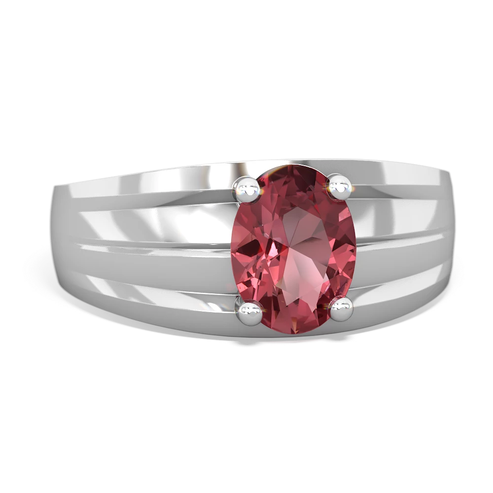 Pink Tourmaline Men's Two Lane 14K White Gold ring R0363