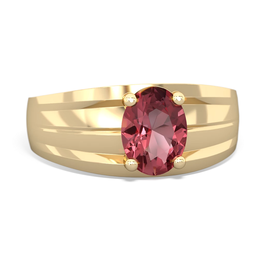 Pink Tourmaline Men's Two Lane 14K Yellow Gold ring R0363