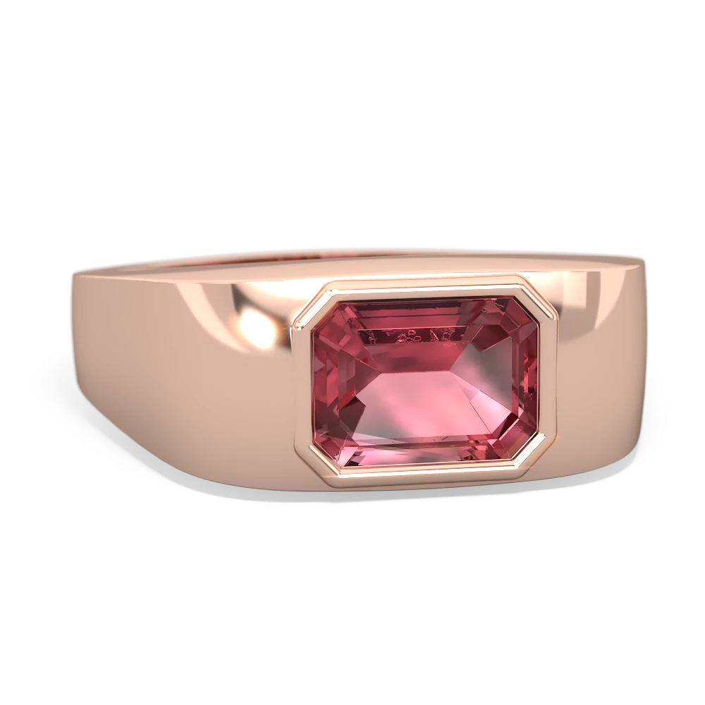 Pink Tourmaline Men's Emerald-Cut Bezel 14K Rose Gold ring R0410